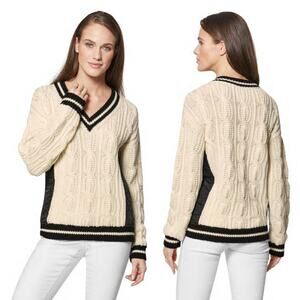 Madeline Wool Cable Knit Sweater 10/12 V-Neck Quilted Pullover Top